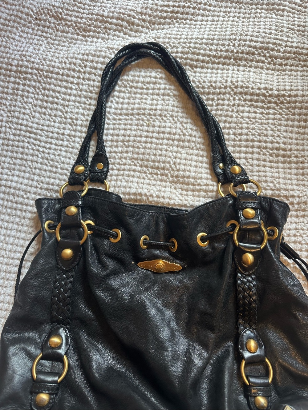 Vintage Drawstring Soft 100% Leather Slouchy Shoulder Purse Hobo Bag